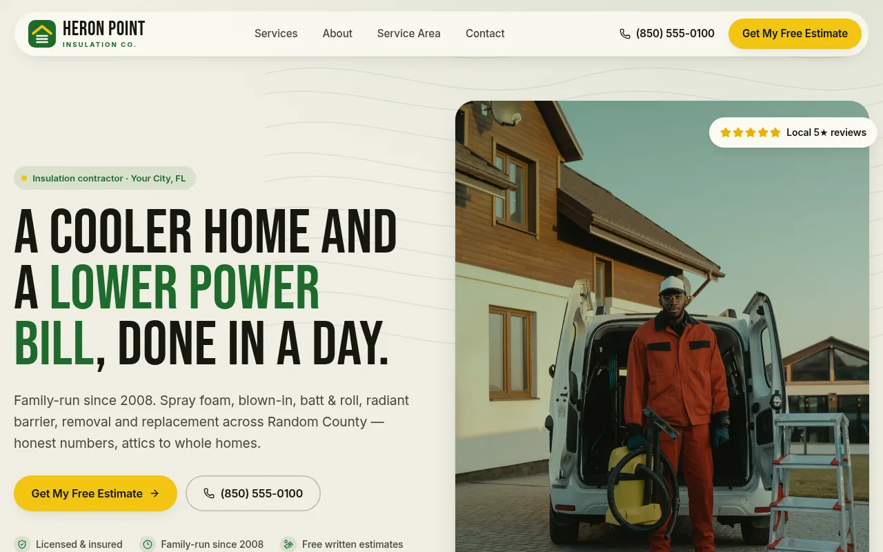 Heron Point Insulation demo in a light style: 'A cooler home and a lower power bill, done in a day'